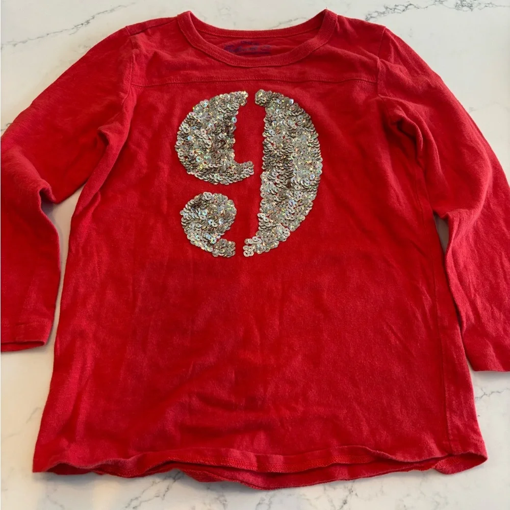 Crewcuts Red Long Sleeve Tee with Silver Sequin Design